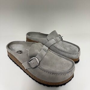 Birkenstock Gray Buckley Suede Mules